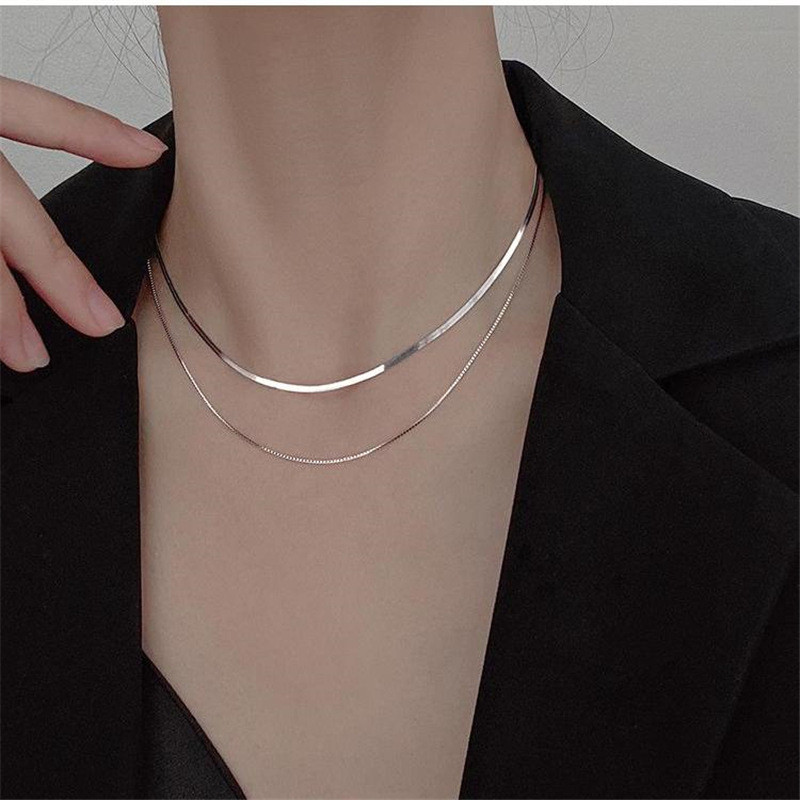 Dây chuyền xương rắn bằng thép titan hai lớp, thiết kế sang trọng nhẹ nhàng cho phụ nữ