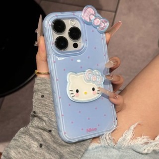 Phim Hoạt Hình Dễ Thương 3D Nơ Hello Kitty Mèo Sóng Điểm Ốp Lưng Điện Thoại iPhone 16 Pro Max 13 14 15 Promax Chống Sốc Ngọt Ngào Nữ Tính Silicon Mềm Vỏ Di Động
