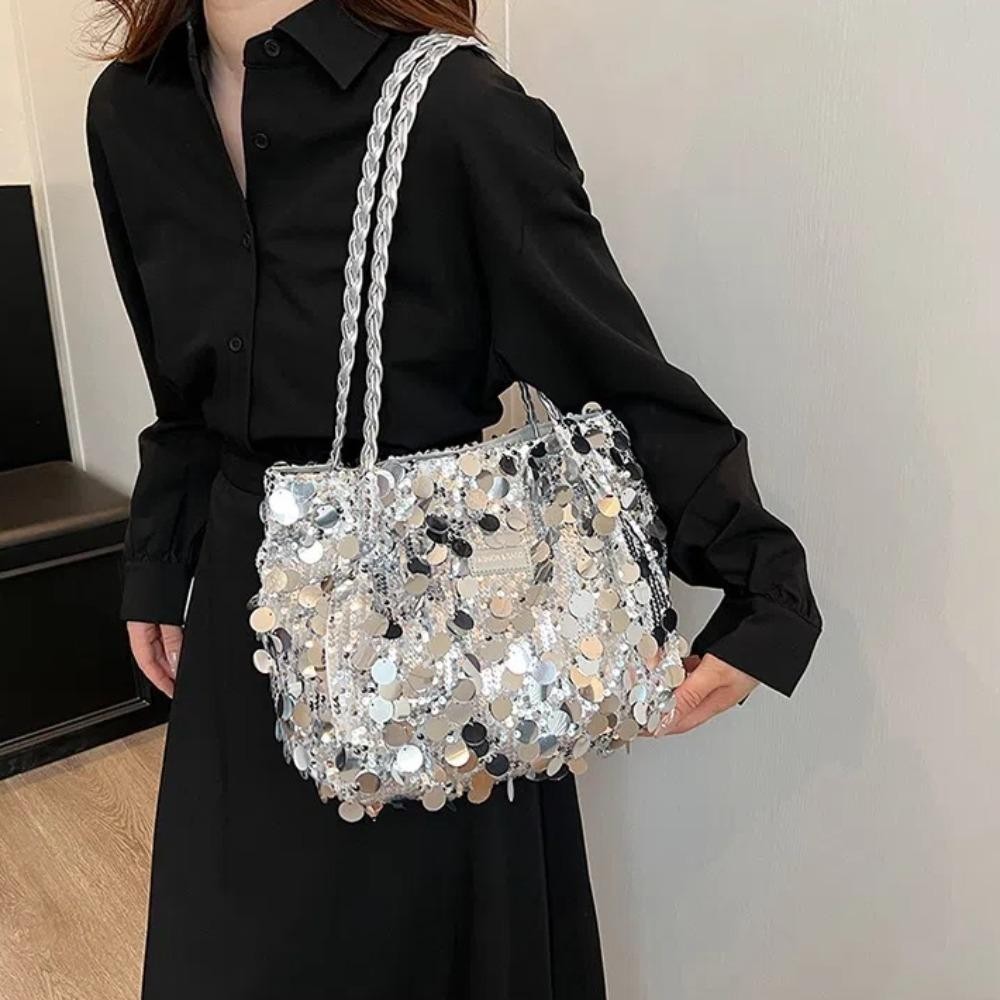 Túi Tote HAPPYNOOK, Túi Đeo Vai Màu Trơn Lấp Lánh, Dây Kéo Đóng Cửa Túi Xách Thời Trang Dung Tích Lớn Nữ