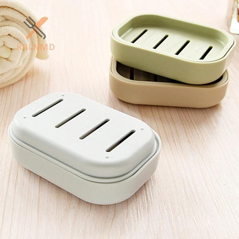 RRLNMD Đĩa Xà Phòng Vuông Hai Lớp Có Nắp Nhựa Thoát Nước Hộp Xà Phòng Hộ Gia Đình Phòng Tắm Du Lịch Đơn Giản Di Động Sáng Tạo Hộp Bảo Quản MỚI