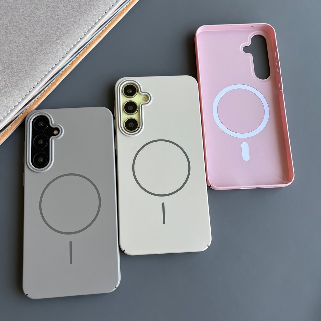 Ốp điện thoại cứng Macaron siêu mỏng bằng nhựa cho Samsung S25 A56 A55 A54 A53 A52 A36 A35 A34 A26 A25 A24 A16 A15 A06 A05S S24 S23 S22 S21 Ultra Plus FE Cuộn dây từ tính mịn Chống sốc