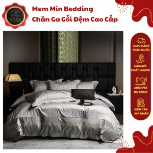 Bộ Chăn Ga Gối Chất Liệu Gấm Lụa Hoa Cao Cấp Phối Thêu Ánh Kim Sang Trọng Mềm Mại - MemMinbedding Luxury