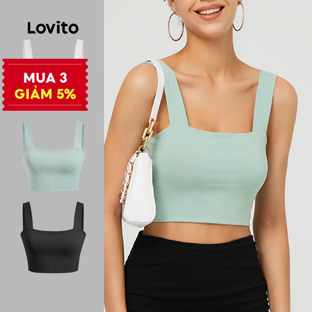 Lovito Hợp Thời Trang Tank Top Rắn Rốn Dây Đeo Vai Vuông Tank Crop Top ...