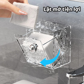 Hộp đựng bông tẩy trang trong suốt dán tường, Hộp đựng đồ nhà tắm đa năng có nắp chống nước kèm miếng dán tiện lợi