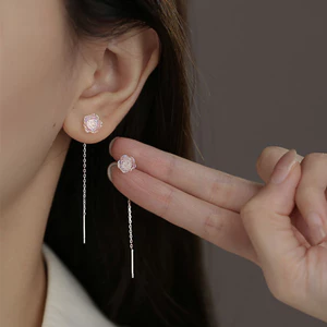 Bông tai Camellia thời trang bạc S925 Nữ Tính khí đơn giản
