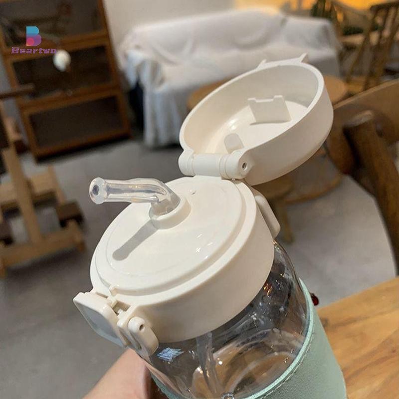< beartwo > Bình Nước Di Động 500ml Có Ống Hút Sáng Tạo Dễ Thương Chống Rò Rỉ Nhựa Uống Sữa Cà Phê Trà Nước ép Cốc Drinkware Đẹp
