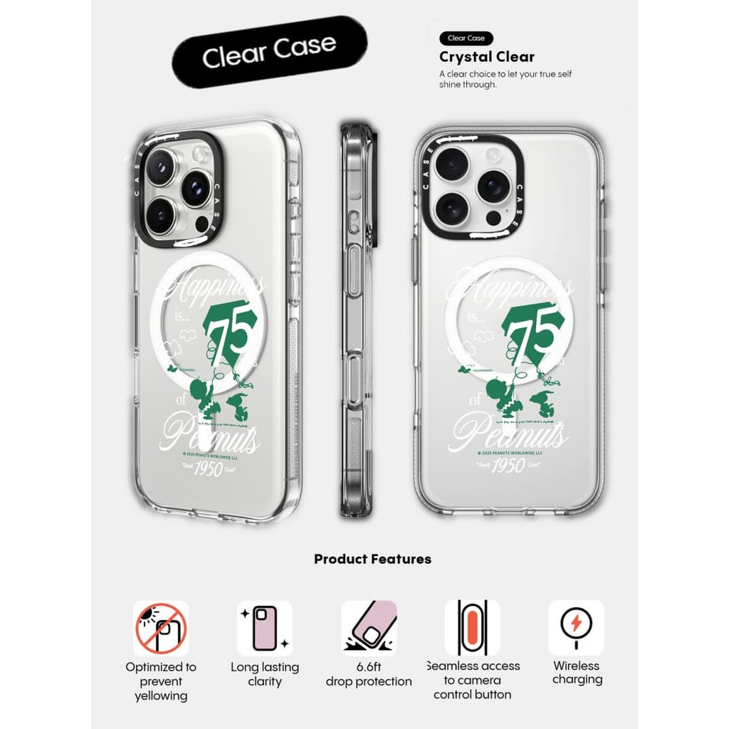 CASETiFYX Peanuts Impact Vỏ hút từ tính trong suốt cho iPhone 16 / 15 / 14 / 13 Pro Max | Mặt sau Acrylic bảo vệ quân sự với bao bì cao cấp