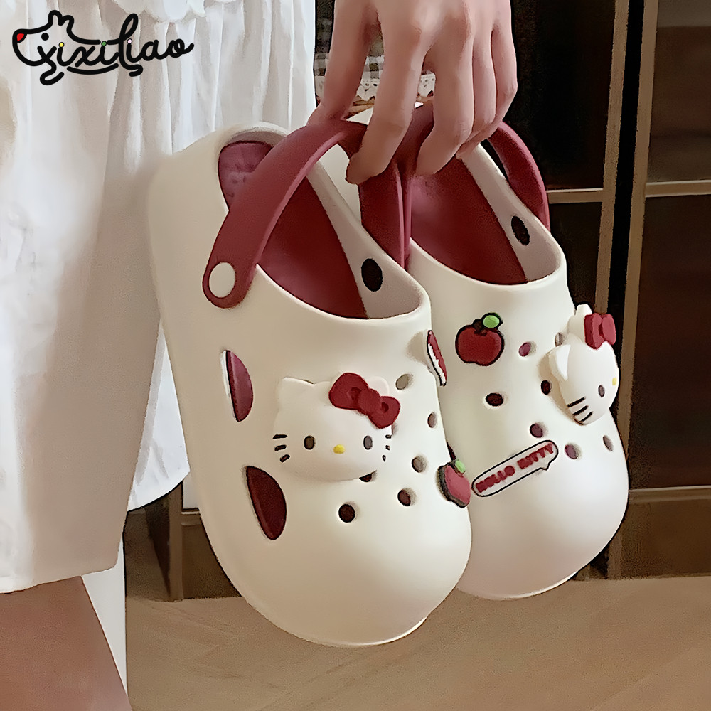 5.5CM Dễ Thương Hello Kitty Lỗ Giày Mùa Hè EVA Dép Hoạt Hình Dép Nửa Gói Dép Trong Nhà Ngoài Trời Dép Dép Dép Dép Dép Dép Sandal Chống Thấm Nước San