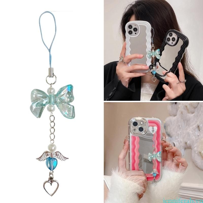 Jenniferab Trái Tim Dây Điện Thoại Thanh Lịch Quyến Rũ Dây Điện Thoại Nơ Mặt Dây Chuyền Điện Thoại Móc Khóa Túi Trang Trí Mặt Dây Chuyền Cho