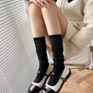 Tất bắp chân mỏng FANGHUI, tất xếp chồng mỏng màu trơn, tất ống giữa thoáng khí dành cho nữ