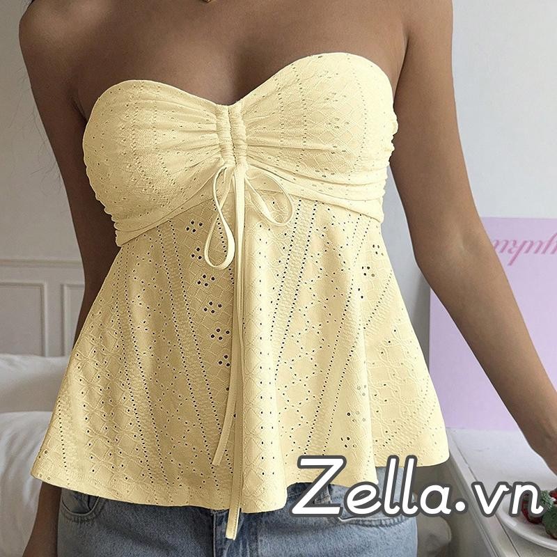 Áo ống mỏng có dây buộc màu trơn Dây buộc phía trước có dây buộc cắt Bandeau
