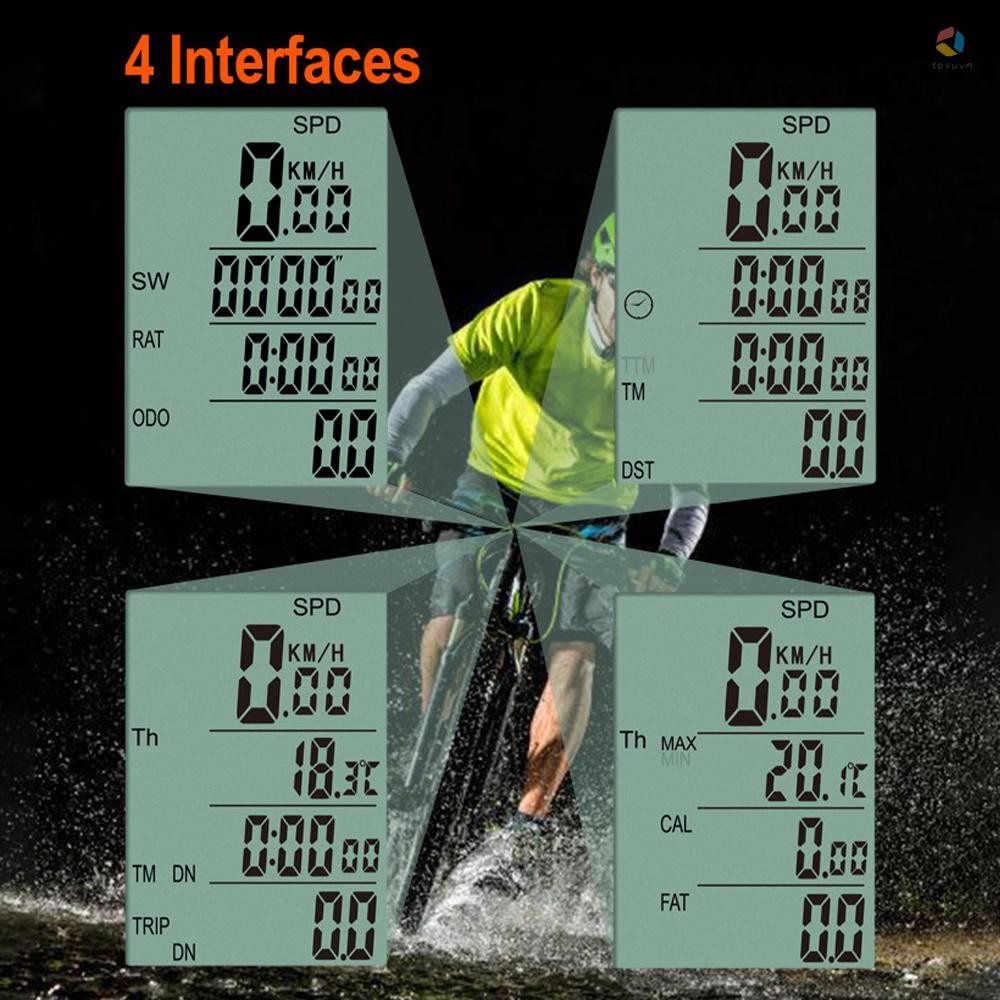Máy tính xe đạp không dây đồng hồ tốc độ chống nước có đèn nền LCD màu xanh lá cây