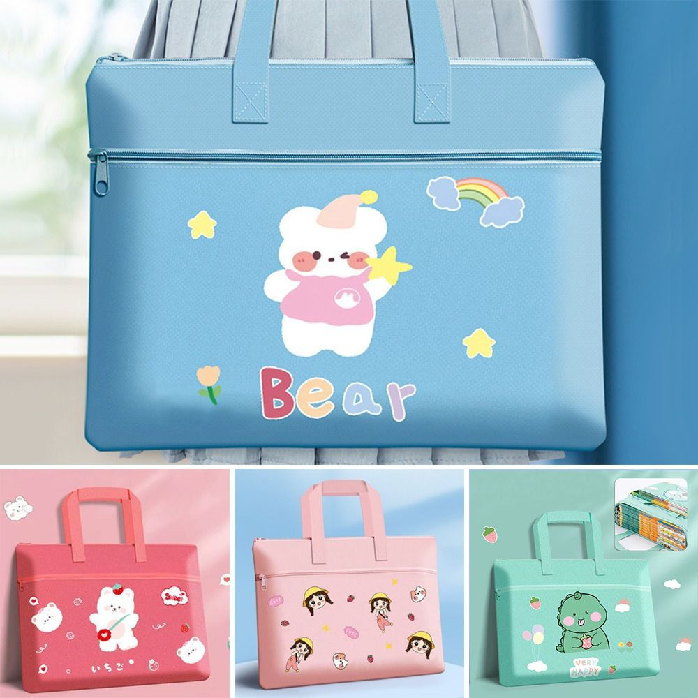 Túi đựng hồ sơ tuyệt vời, Túi đựng hồ sơ hoạt hình bằng vải Canvas, Dây kéo hai lớp dung tích lớn dành cho sinh viên Đồ dùng học tập Tote