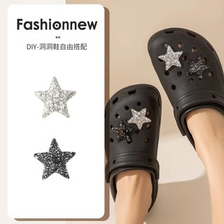 1 Chiếc Lấp Lánh Ngôi Sao Giày Quyến Rũ Đen Bạc Pentagram Giày Trang Trí Trẻ Em Người Lớn DIY Giày Khóa Dép Phụ Kiện Mới