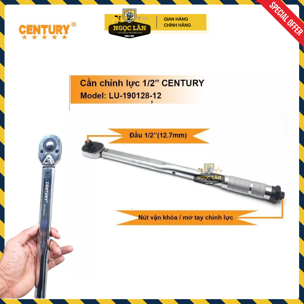 [Chính Hãng] Cần Nổ, Cần Siết Chỉnh Lực 1/2” (28-210 Nm) CENTURY dài 450mm thép CR-V cao cấp