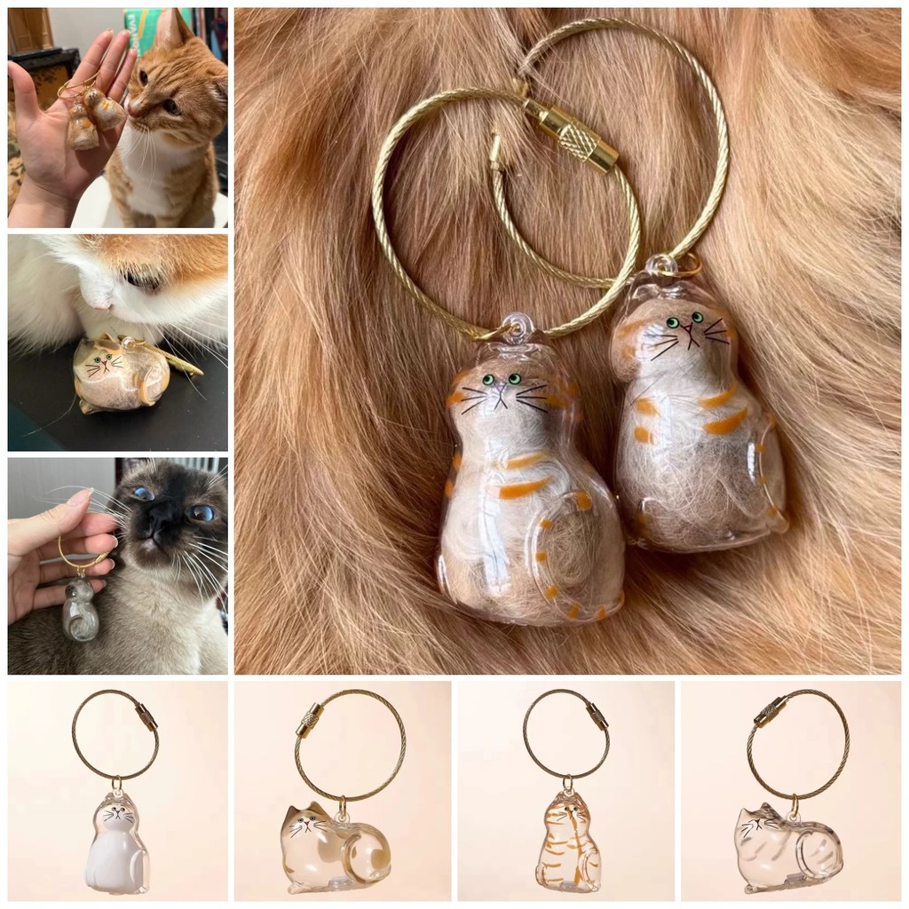 Mèo Dễ Thương Hộp Bảo Quản Tóc Mặt Dây Sáng Tạo Thú Cưng Bộ Sưu Tập Tóc Móc Khóa Treo Túi Mèo Treo Thú Cưng Chải Lông Quà Lưu Niệm Móc Khóa Phụ Kiện DIY Thiết Kế Thủ Công