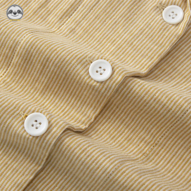 Phong cách Nhật Bản Muji Style / Bộ đồ ngủ ngắn tay sọc dây rút Cotton nguyên chất / Bộ đồ ngủ nữ sợi hai lớp phong cách mỏng Cotton sọc mùa hè