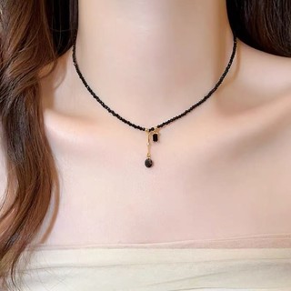 Vòng cổ đính cườm pha lê đen thời trang 2025 phong cách mới nhẹ nhàng sang trọng vòng cổ thích hợp