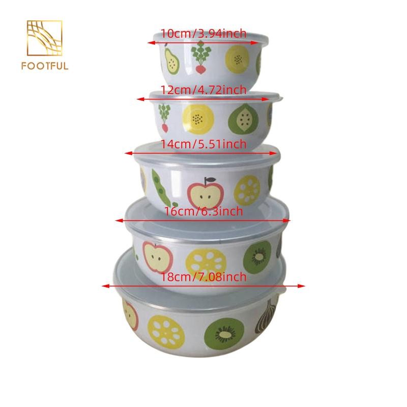 Bộ bát trộn 5x có nắp kín khí Sử dụng đa năng Bộ đồ ăn tráng men Bát đựng thức ăn Hộp đựng thực phẩm cho bánh quy thực phẩm