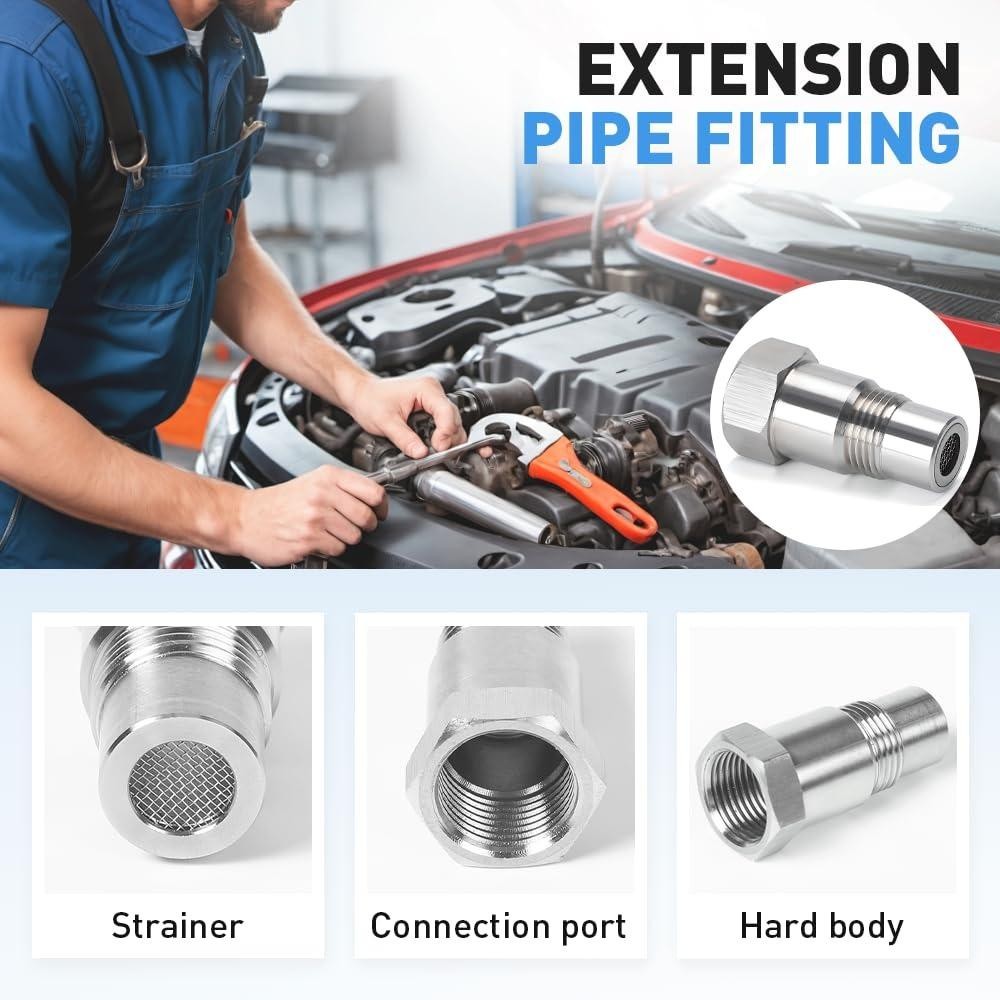 Cảm biến xúc tác oxy FANIELLAPOWELL, Bộ chuyển đổi cảm biến oxy Mini bạc, Kích thước ren bằng thép không gỉ chất lượng cao M18 × 1.5 Lắp ống nối dài cho phụ kiện ô tô
