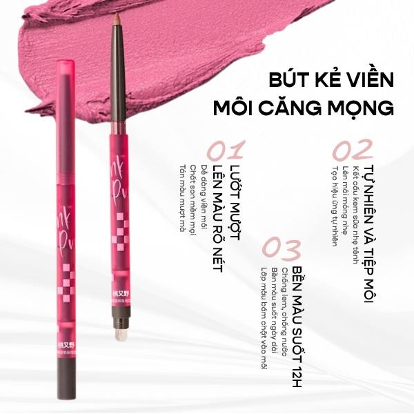 Chì Kẻ Viền Môi 2 Đầu PINKPUNK Lip Liner 3in1 Bút Kẻ Bọng Mắt Dễ Vẽ Lâu Trôi