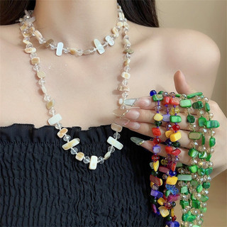 Vòng cổ vỏ tự nhiên màu xanh lá cây, dây chuyền áo len hai lớp cổ điển rừng dành cho nữ