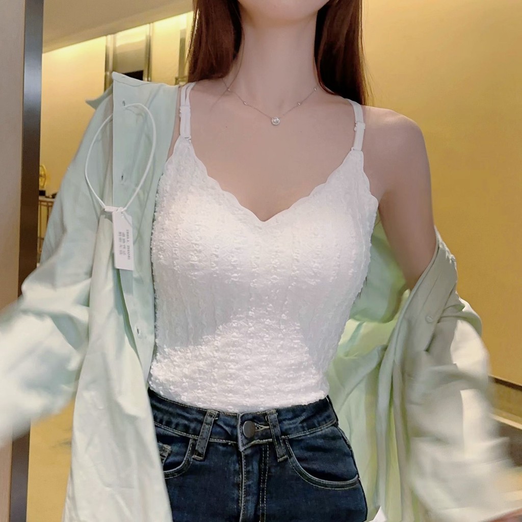 Deep V Cross Mặt sau đẹp liền mạch Áo yếm cảm giác khỏa thân có đệm ngực Quần lót bên ngoài