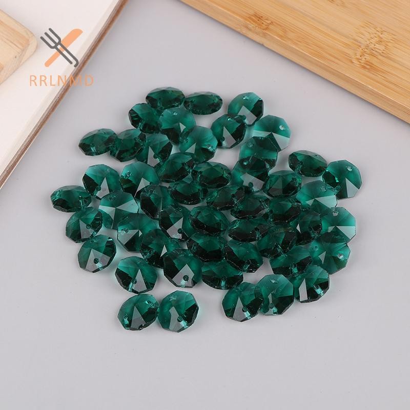 RRLNMD 50 Cái 14MM 2 Lỗ Thủy Tinh Pha Lê Hạt Hình Bát Giác Lăng Kính Rèm Đèn Chùm Phần Mặt Dây Chuyền Kính Trang Sức MỚI