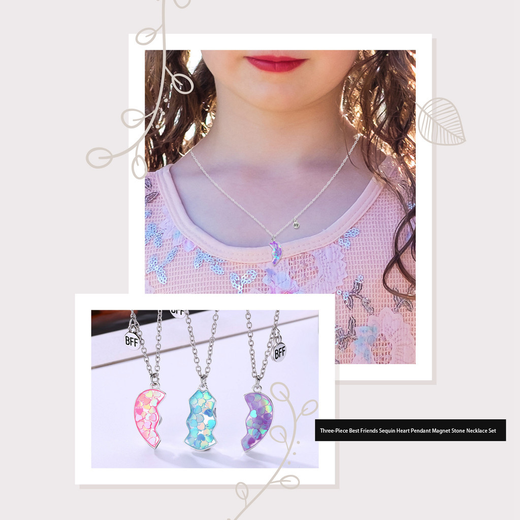 Thời Trang Best Friends Sequin Trái Tim Mặt Dây Chuyền Nam Châm Đá Vòng Cổ Bộ 3 Cái / Bộ