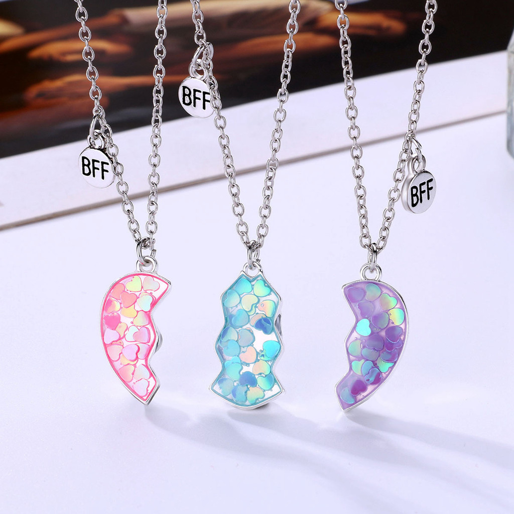 Thời Trang Best Friends Sequin Trái Tim Mặt Dây Chuyền Nam Châm Đá Vòng Cổ Bộ 3 Cái / Bộ