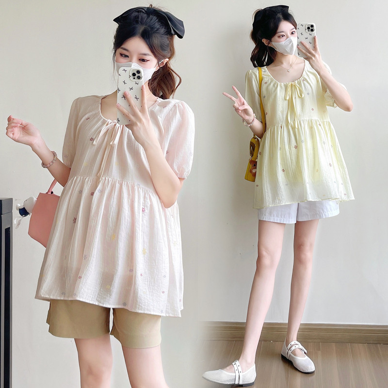 Trang phục bà bầu mùa hè ngắn tay thời trang Hàn Quốc
