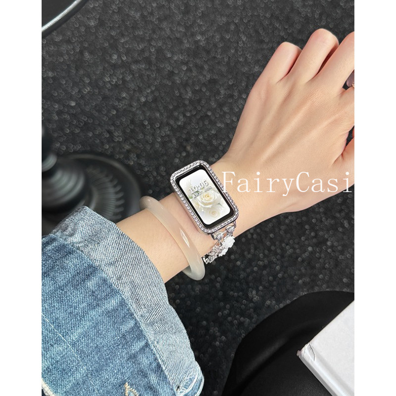Dây đeo hạt hồng trắng cho Huawei Band Fit 3 4 4Pro Huawei 11 Pro 10 9 8 Vòng đeo tay 8 cho Honor Band 9 7 6 Dây đeo cổ tay Phụ kiện