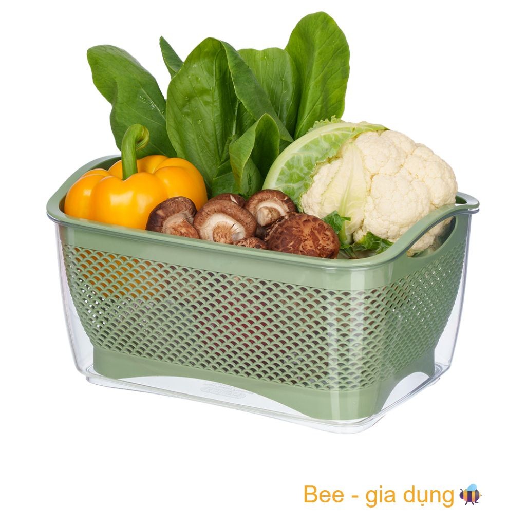Bộ chậu rổ chữ nhật hokori, Bộ chậu kèm rổ trong suốt chính hãng VIỆT NHẬT (mã 2381)