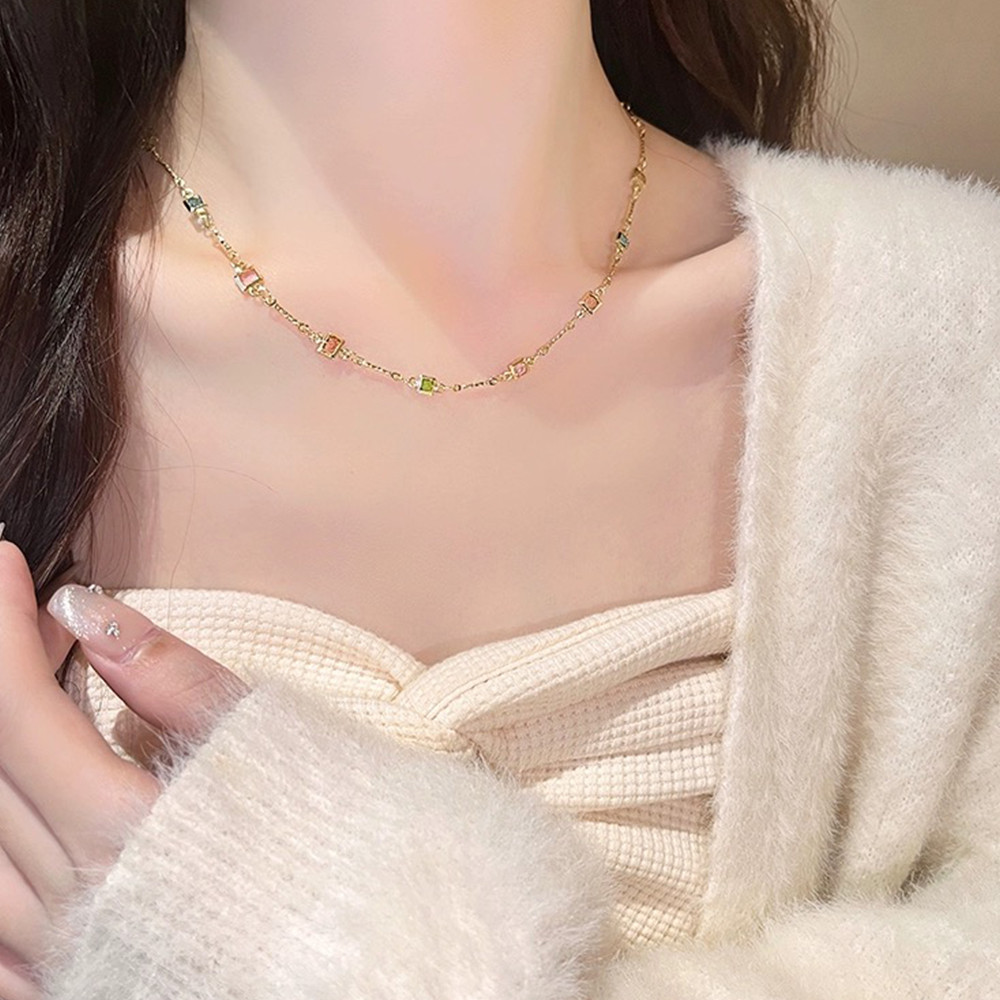 1 / 2 Vòng cổ tối giản tươi mát phong cách Hàn Quốc Nhật Bản - Dây chuyền xương đòn nữ hợp kim kẽm đầy màu sắc thanh lịch thời trang