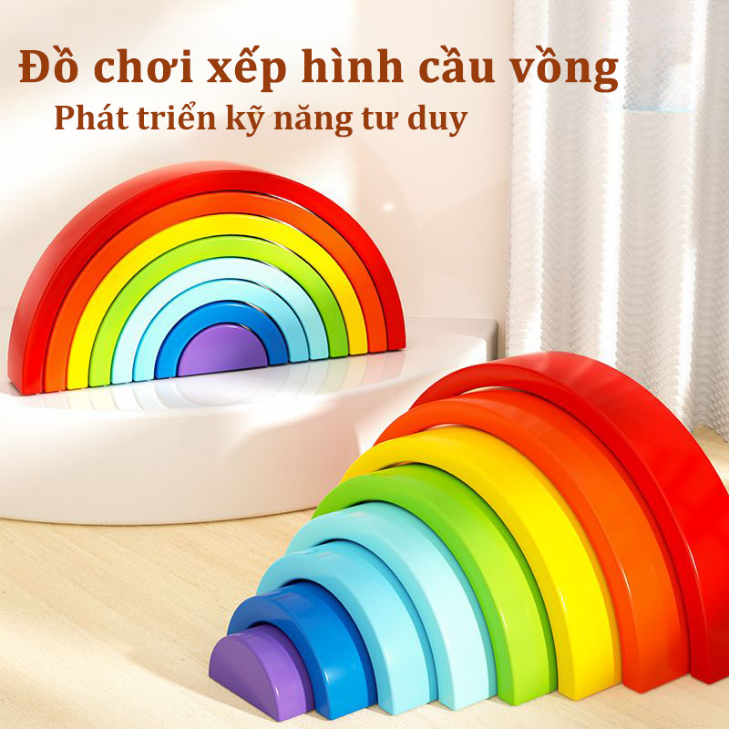 Đồ chơi xếp hình cầu vồng,xếp hình bằng gỗ màu cầu vồng,Bộ Đồ Chơi Montessori Cho Bé,Giúp bé sáng màu sắc