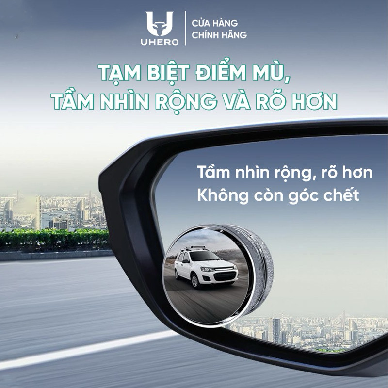 Gương cầu lồi ô tô xoay 360 UHERO GCL03 góc rộng gắn kính hậu cực chắc chắn xoá điểm mù, đế hút