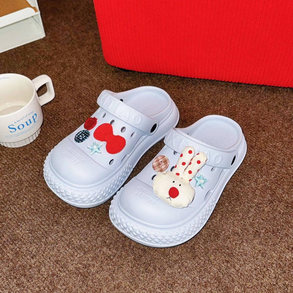XIXITIAO Dép Thỏ Dễ Thương Dép Nữ Mùa Hè Đế Dày Tăng Chiều Cao Học Sinh Ngoài Trời Giày Sandal Đế Mềm