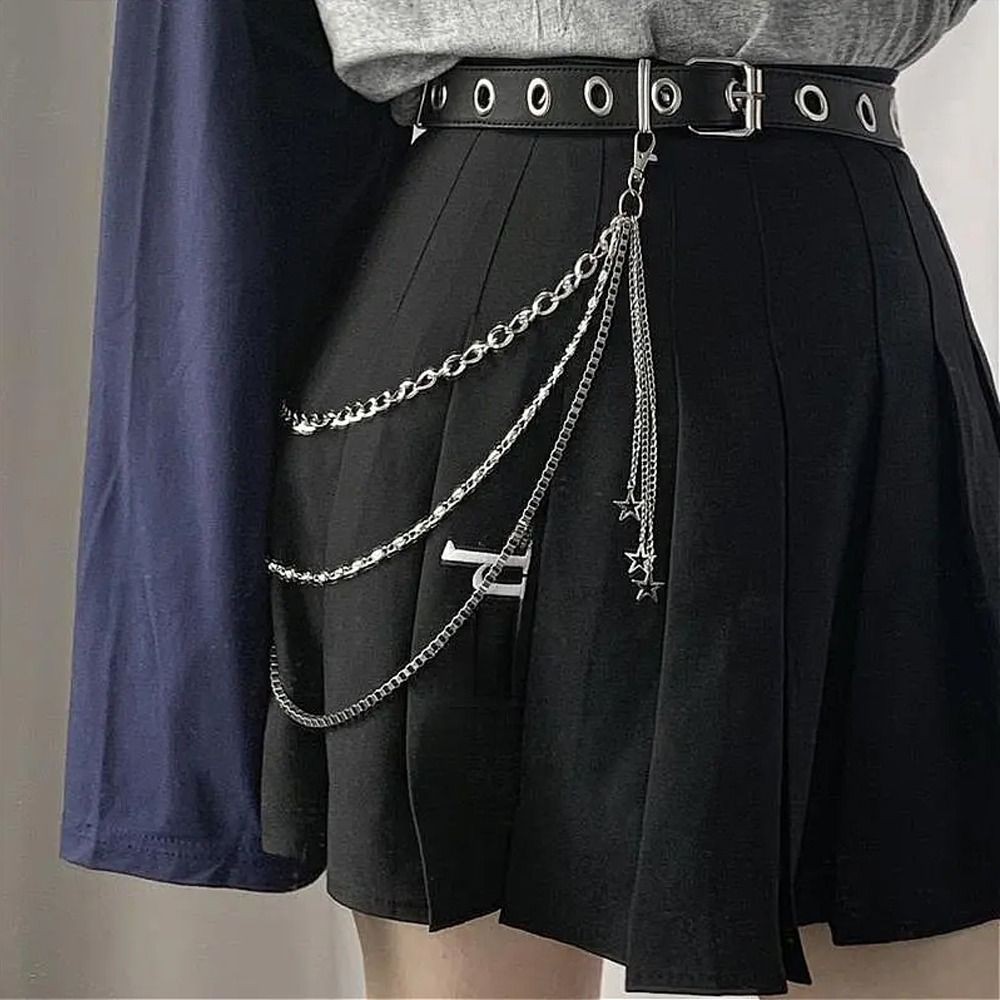 Dây chuyền và thắt lưng đa dạng: Túi rue Woodnest, thắt lưng ngôi sao Gothic, phù hợp với quần jeans phong cách Harajuku Hip Hop
