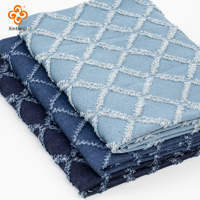 Dày Xanh Hình Thoi Rửa Vải Denim Mềm Mại DIY Túi Thiết Kế Vải Handmade DIY Quần Áo 50x150cm