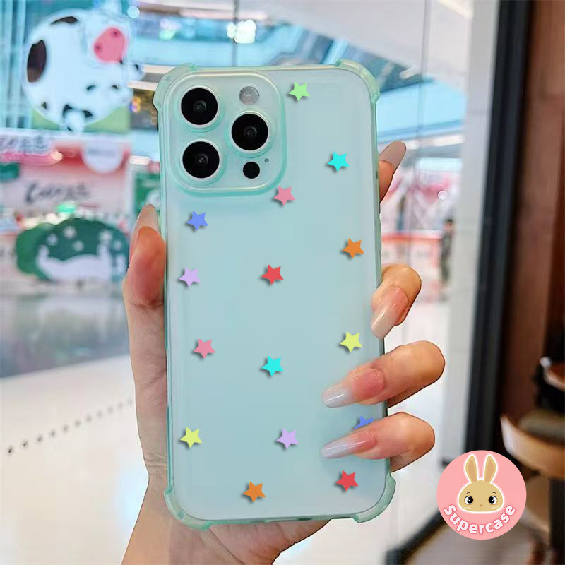 Ốp Điện Thoại Thoáng Mát Mùa Hè Cho iPhone 13 Pro Max 12 Mini Pro Max XR XS Max X 8 7 Plus SE3 SE2 2022 2020 + Ốp Lưng Mờ Dễ Thương Đơn Giản Nhiều Màu Sắc Ngôi Sao Mềm AirBag Vỏ Chống Sốc
