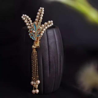 MAUROPOLI [Hàng có sẵn] Phong cách Trung Quốc Phong cách cổ điển Phụ kiện trang phục nữ sang trọng Phụ kiện trang phục cổ xưa Vỏ bỏng Blue Tang Songming Made Craft Phụ kiện tóc Phụ kiện đầu