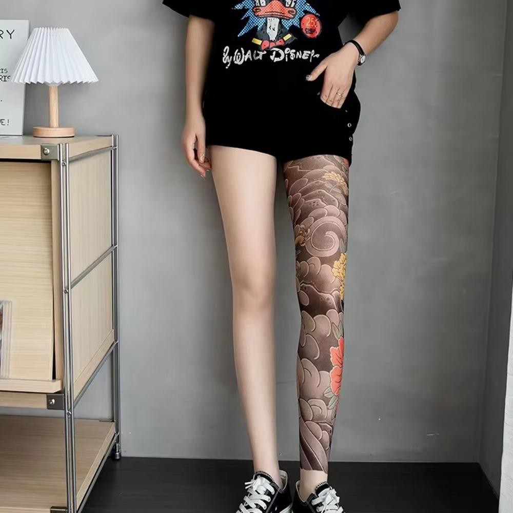 Quần tất nữ SLICELLIFE legging lưới, họa tiết hình xăm giả, phù hợp mùa hè
