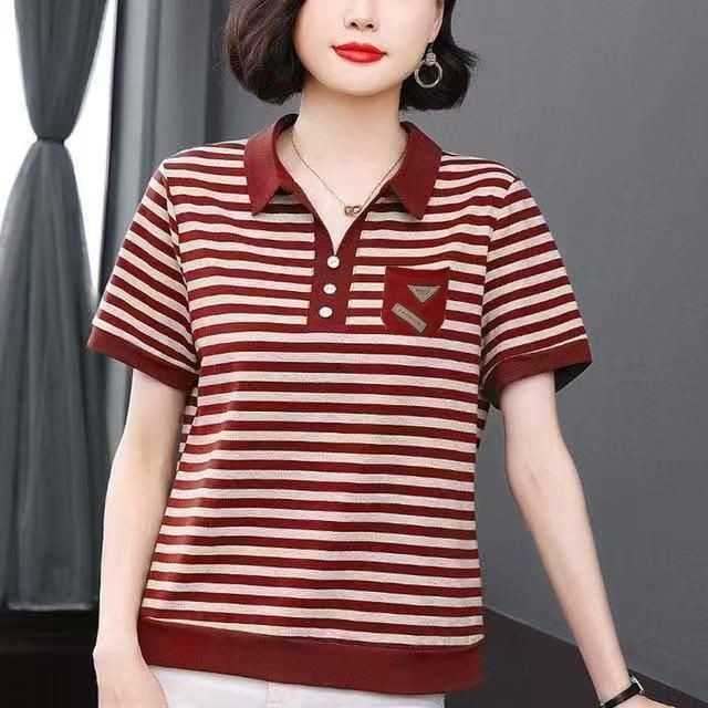 Áo Sơ Mi Polo Cổ Cho Nữ Mùa Hè 2025 Mới Phiên Bản Hàn Quốc Thời Trang Sọc Rời Thể Thao Áo Thun Nữ