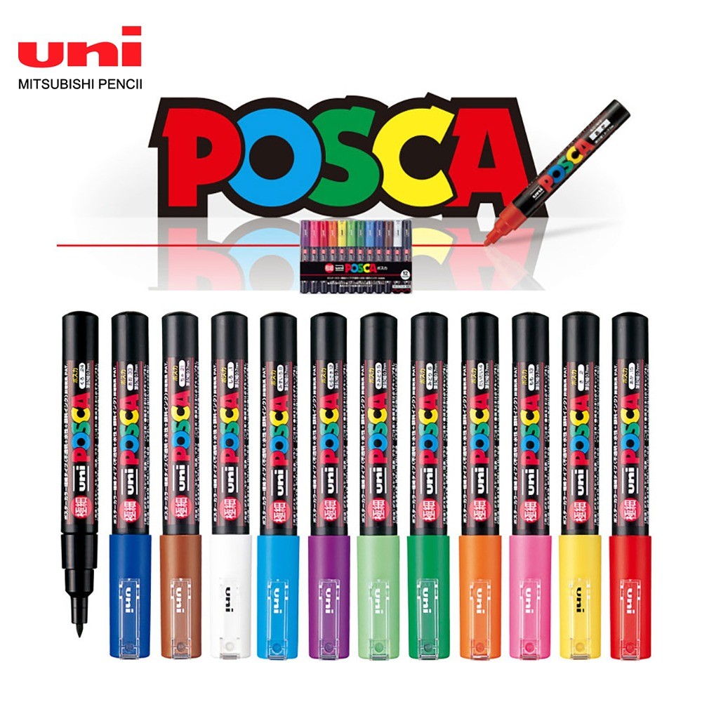 Bút đánh dấu sơn đầu mịn Uni POSCA PC-1M 0.7mm | Bút nghệ thuật vĩnh viễn chống nước nhiều màu chính hãng Mitsubishi để vẽ, Graffiti, DIY, các dự án thủ công