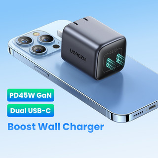 Bộ sạc GaN UGREEN 45W có cổng USB Type C kép Sạc nhanh cho SAMSUNG S24 S23 S22 iPhone 17/16/15 pro max