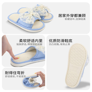 XIXITIAO Giày Gia Đình Thường Ngày Hút Mồ Hôi Thoáng Khí Nơ Bốn Mùa Sinh Viên Vải Lanh Dép Nữ