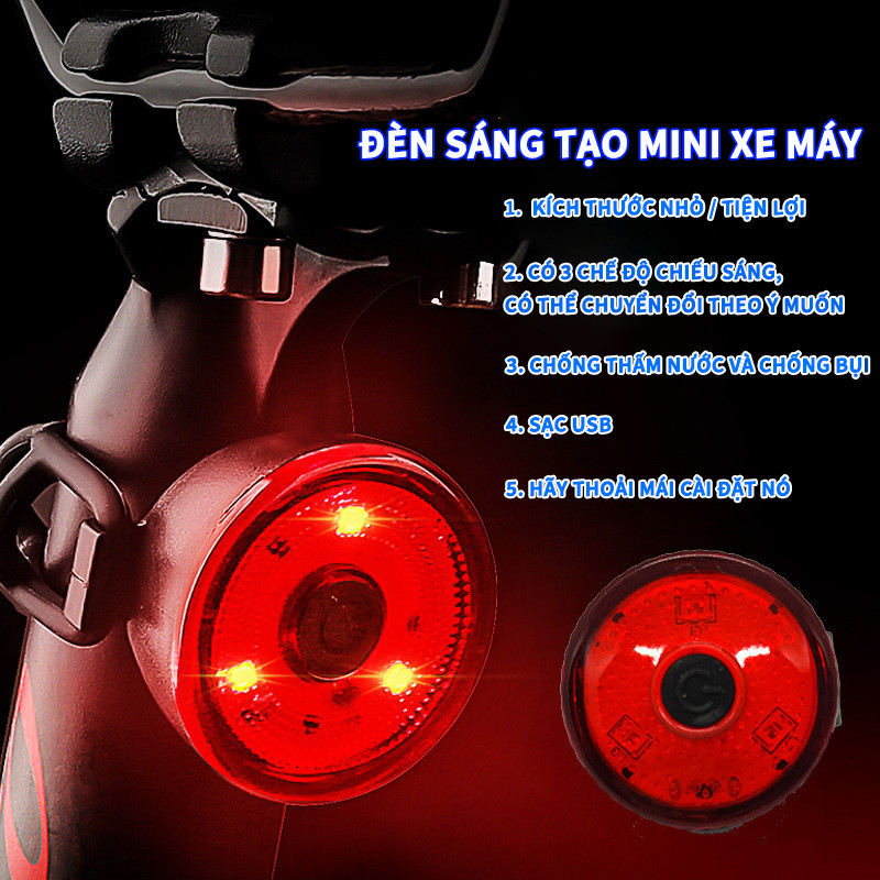 2025 Đèn xe đạp sạc USB mới, 3 chế độ đèn cảnh báo chống nước thiết bị xe đạp ，có thể được cài đặt ở bất kỳ bộ phận nào