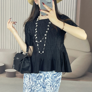 Miyake Xếp Ly Thiết Kế Công Nghiệp Nặng Nổi Cổ Tròn Top Mùa Hè Giảm Tuổi Ôm Hơn Nhìn Phù Hợp Với Tính Khí Áo Thun