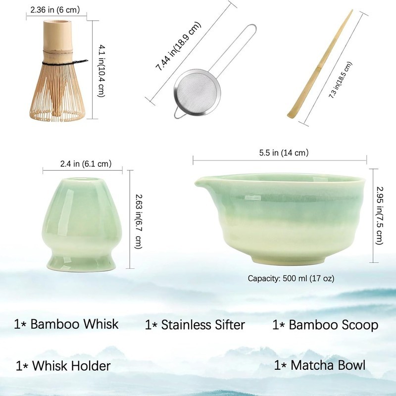 5 Chiếc Gốm Nhật Bản Bóng Màu Hồng Matcha Bát Macha Trà Whisk Chawan Chasen Giá Đỡ Muỗng Sifter Cốc Lễ Quà Tặng Bộ