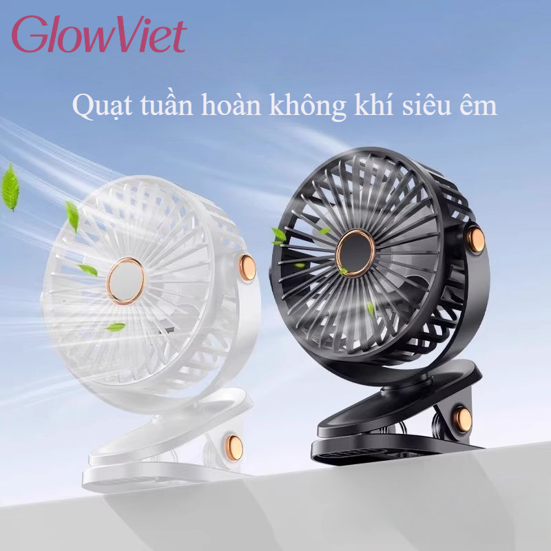 Quạt Mini Để Bàn 5 Tốc Độ, Quạt kẹp bàn & đèn ngủ LED, Điều chỉnh 720° góc quay, Hoạt Động Êm